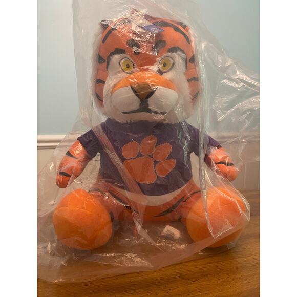 NWT FOCO Clemson‎ Tiger Mascot Stuffed Animal 16" Purple Shirt Orange Tiger Paw - Picture 1 of 7